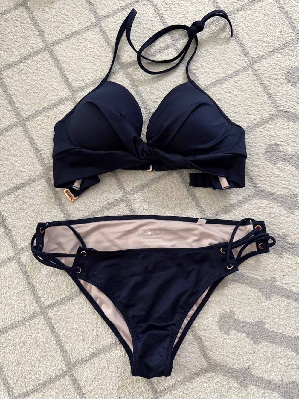 Shade and Shore Navy Twist-Front Halter Bikini Set